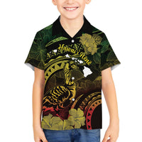 Personalised Hawaii Nene Goose Family Matching Off Shoulder Short Dress and Hawaiian Shirt Hawaiian Map Hibiscus Polynesian Art - Reggae Gradient LT14 Son's Shirt Reggae - Polynesian Pride