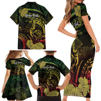 Personalised Hawaii Nene Goose Family Matching Short Sleeve Bodycon Dress and Hawaiian Shirt Hawaiian Map Hibiscus Polynesian Art - Reggae Gradient LT14 - Polynesian Pride