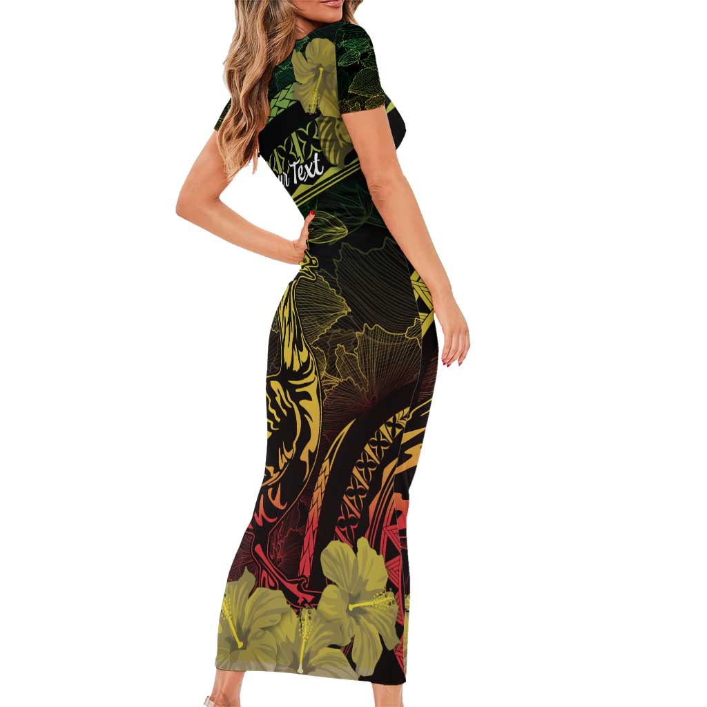 Personalised Hawaii Nene Goose Family Matching Short Sleeve Bodycon Dress and Hawaiian Shirt Hawaiian Map Hibiscus Polynesian Art - Reggae Gradient LT14 - Polynesian Pride