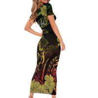 Personalised Hawaii Nene Goose Family Matching Short Sleeve Bodycon Dress and Hawaiian Shirt Hawaiian Map Hibiscus Polynesian Art - Reggae Gradient LT14 - Polynesian Pride