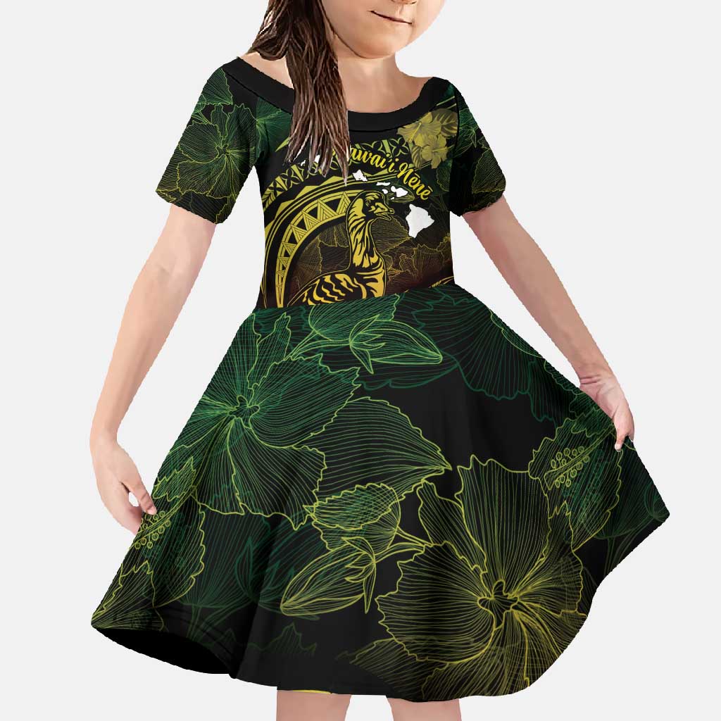 Personalised Hawaii Nene Goose Family Matching Tank Maxi Dress and Hawaiian Shirt Hawaiian Map Hibiscus Polynesian Art - Reggae Gradient LT14 Daughter's Dress Reggae - Polynesian Pride
