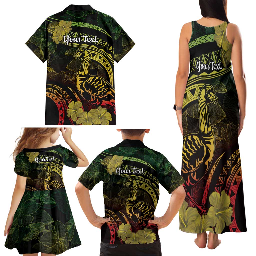 Personalised Hawaii Nene Goose Family Matching Tank Maxi Dress and Hawaiian Shirt Hawaiian Map Hibiscus Polynesian Art - Reggae Gradient LT14 - Polynesian Pride