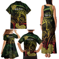 Personalised Hawaii Nene Goose Family Matching Tank Maxi Dress and Hawaiian Shirt Hawaiian Map Hibiscus Polynesian Art - Reggae Gradient LT14 - Polynesian Pride