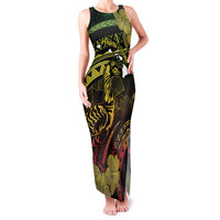 Personalised Hawaii Nene Goose Family Matching Tank Maxi Dress and Hawaiian Shirt Hawaiian Map Hibiscus Polynesian Art - Reggae Gradient LT14 Mom's Dress Reggae - Polynesian Pride