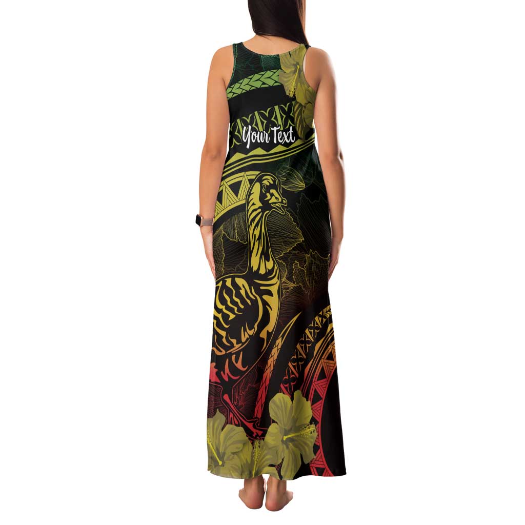 Personalised Hawaii Nene Goose Family Matching Tank Maxi Dress and Hawaiian Shirt Hawaiian Map Hibiscus Polynesian Art - Reggae Gradient LT14 - Polynesian Pride