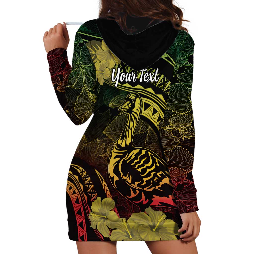 Personalised Hawaii Nene Goose Hoodie Dress Hawaiian Map Hibiscus Polynesian Art - Reggae Gradient