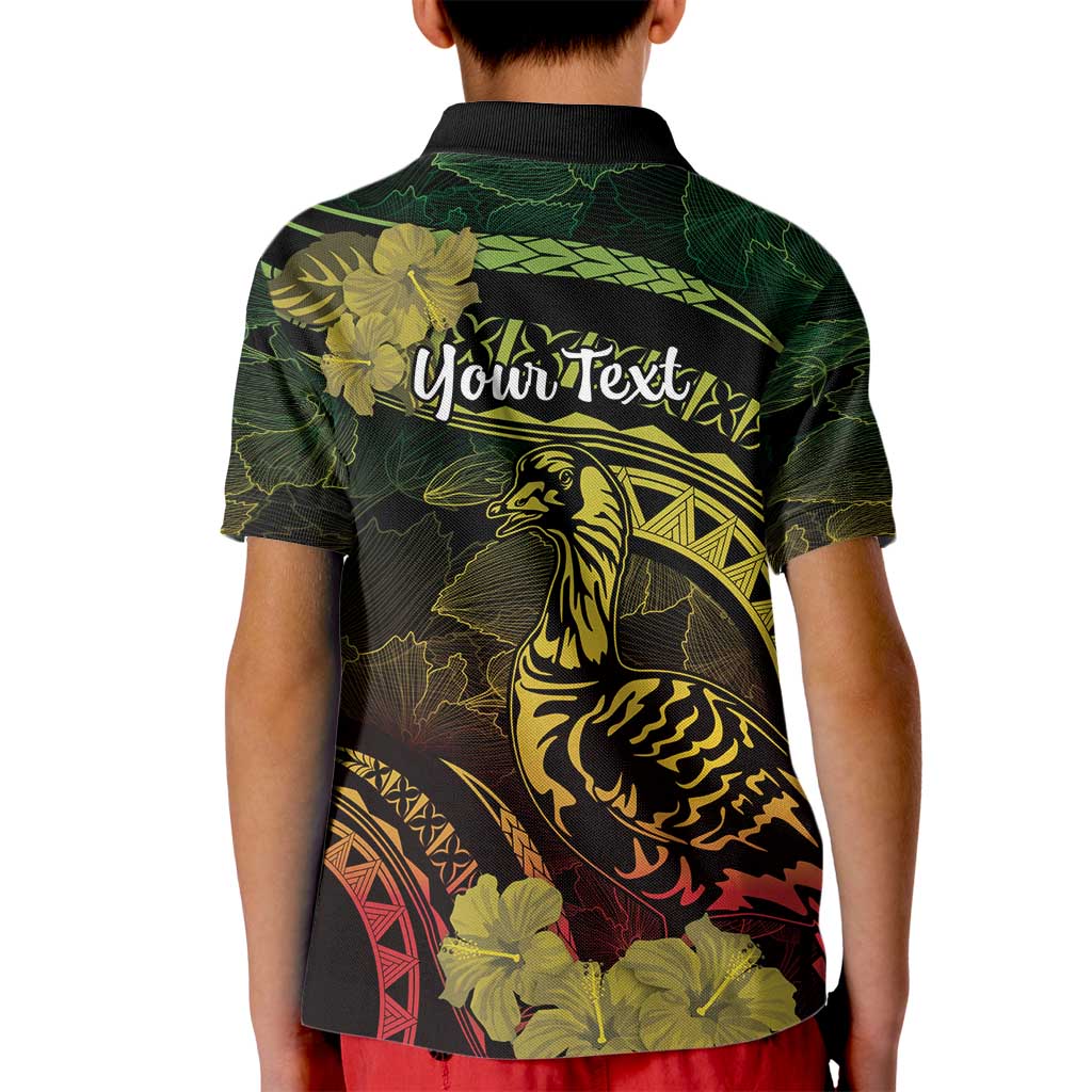 Personalised Hawaii Nene Goose Kid Polo Shirt Hawaiian Map Hibiscus Polynesian Art - Reggae Gradient