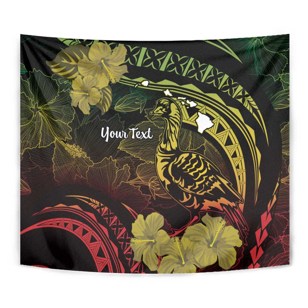 Personalised Hawaii Nene Goose Tapestry Hawaiian Map Hibiscus Polynesian Art - Reggae Gradient