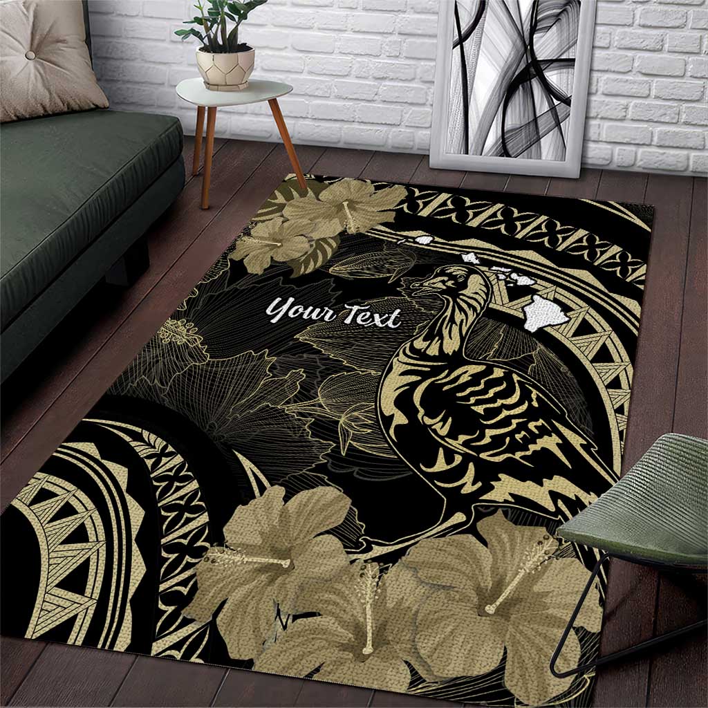 Personalised Hawaii Nene Goose Area Rug Hawaiian Map Hibiscus Polynesian Art - Beige LT14 Beige - Polynesian Pride