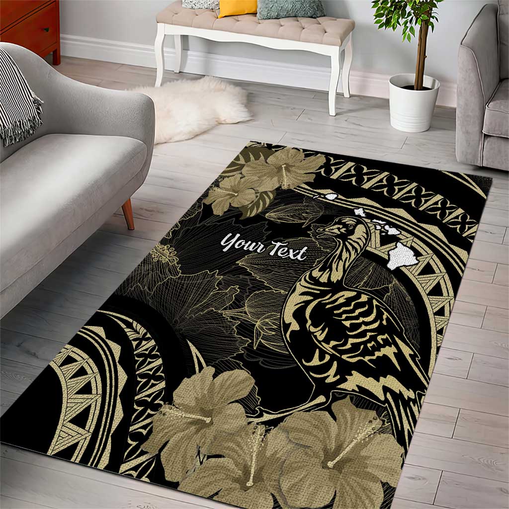 Personalised Hawaii Nene Goose Area Rug Hawaiian Map Hibiscus Polynesian Art - Beige LT14 - Polynesian Pride