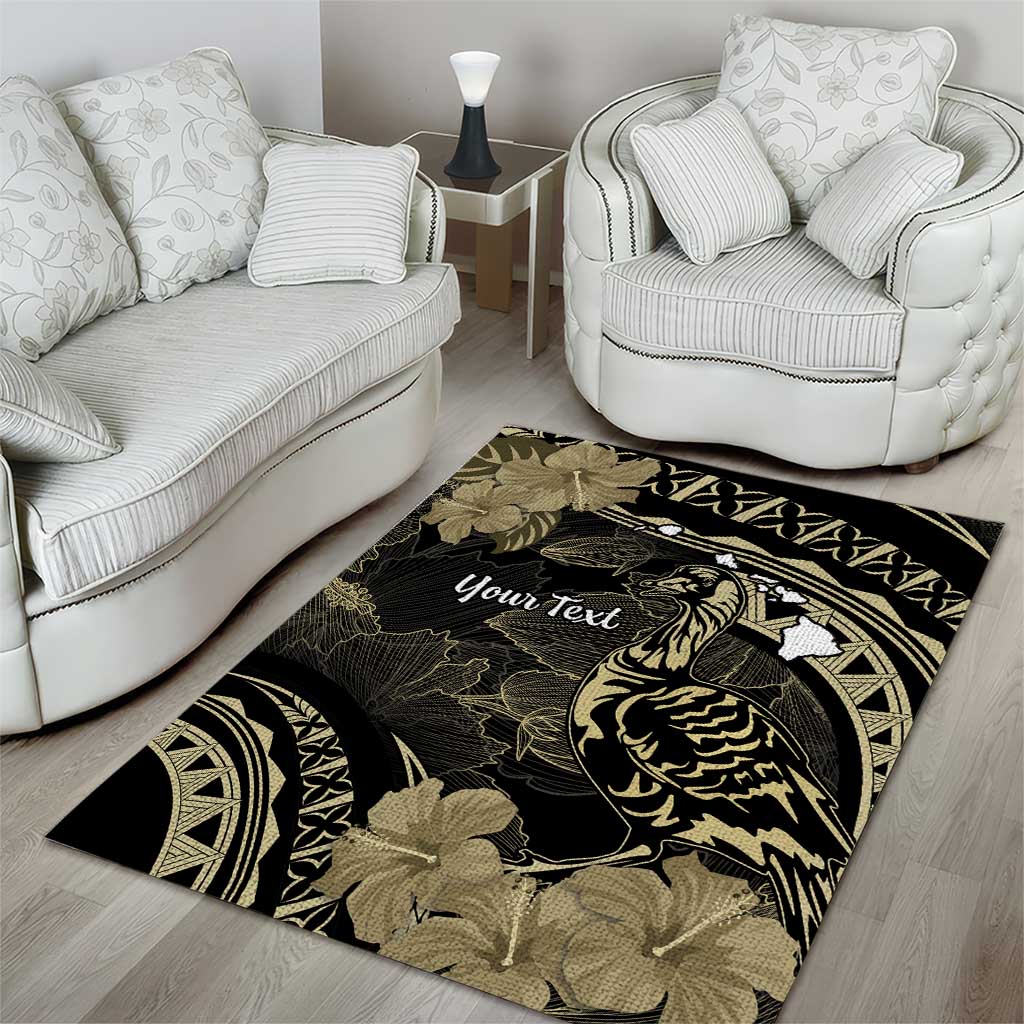 Personalised Hawaii Nene Goose Area Rug Hawaiian Map Hibiscus Polynesian Art - Beige LT14 - Polynesian Pride