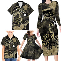 Personalised Hawaii Nene Goose Family Matching Long Sleeve Bodycon Dress and Hawaiian Shirt Hawaiian Map Hibiscus Polynesian Art - Beige LT14 - Polynesian Pride
