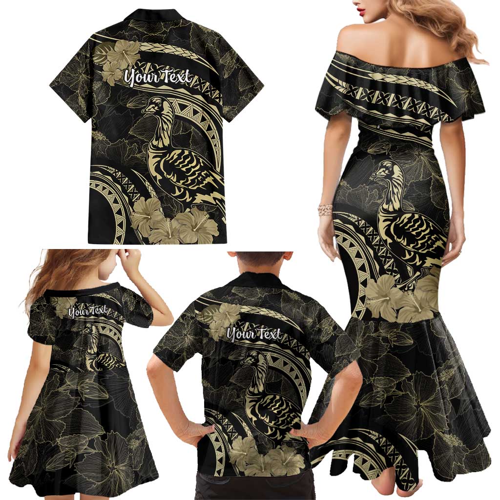 Personalised Hawaii Nene Goose Family Matching Mermaid Dress and Hawaiian Shirt Hawaiian Map Hibiscus Polynesian Art - Beige LT14 - Polynesian Pride