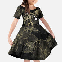Personalised Hawaii Nene Goose Family Matching Off The Shoulder Long Sleeve Dress and Hawaiian Shirt Hawaiian Map Hibiscus Polynesian Art - Beige LT14 Daughter's Dress Beige - Polynesian Pride