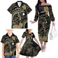Personalised Hawaii Nene Goose Family Matching Off The Shoulder Long Sleeve Dress and Hawaiian Shirt Hawaiian Map Hibiscus Polynesian Art - Beige LT14 - Polynesian Pride