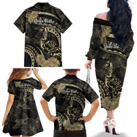 Personalised Hawaii Nene Goose Family Matching Off The Shoulder Long Sleeve Dress and Hawaiian Shirt Hawaiian Map Hibiscus Polynesian Art - Beige LT14 - Polynesian Pride
