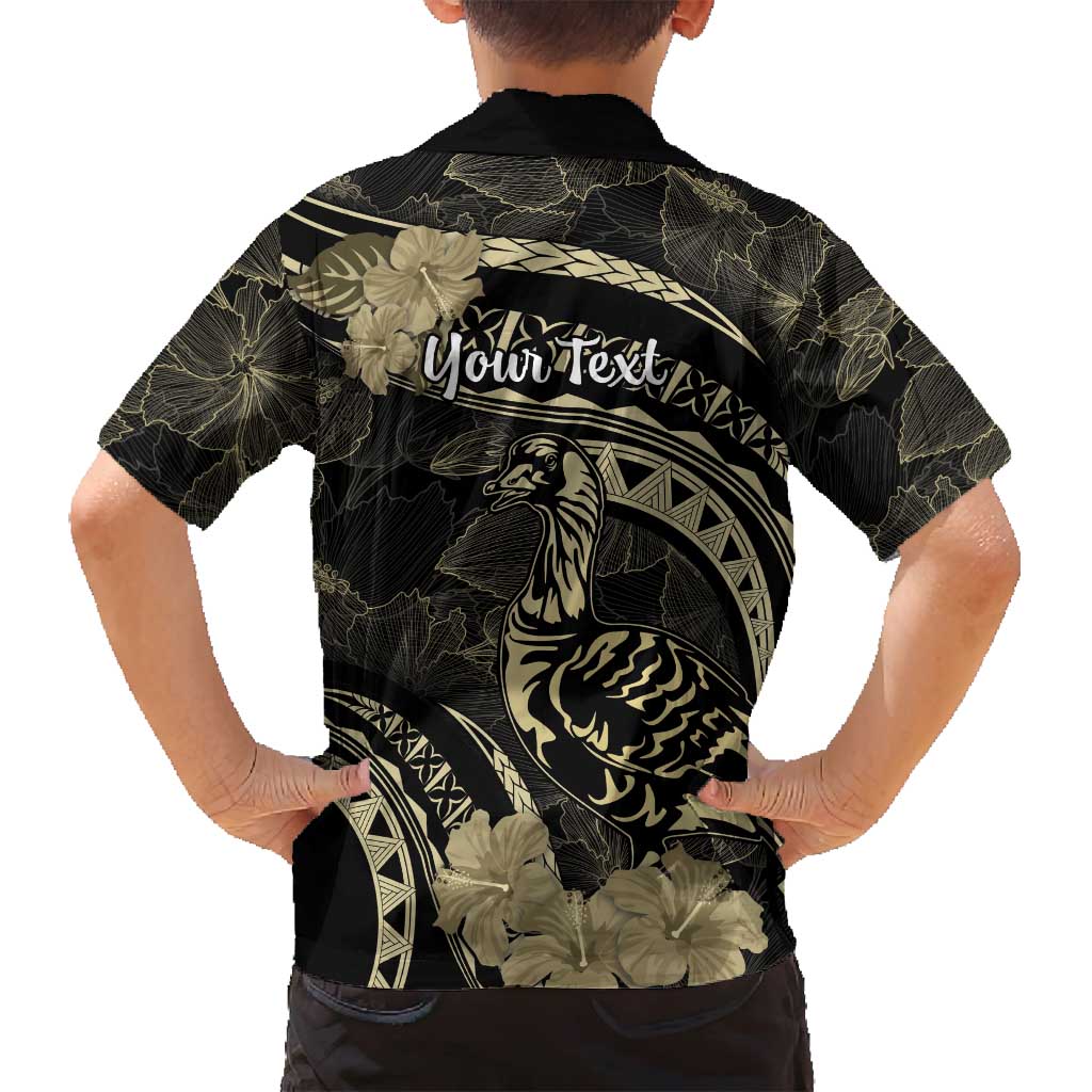 Personalised Hawaii Nene Goose Family Matching Off Shoulder Maxi Dress and Hawaiian Shirt Hawaiian Map Hibiscus Polynesian Art - Beige LT14 - Polynesian Pride
