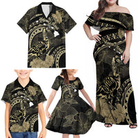 Personalised Hawaii Nene Goose Family Matching Off Shoulder Maxi Dress and Hawaiian Shirt Hawaiian Map Hibiscus Polynesian Art - Beige LT14 - Polynesian Pride