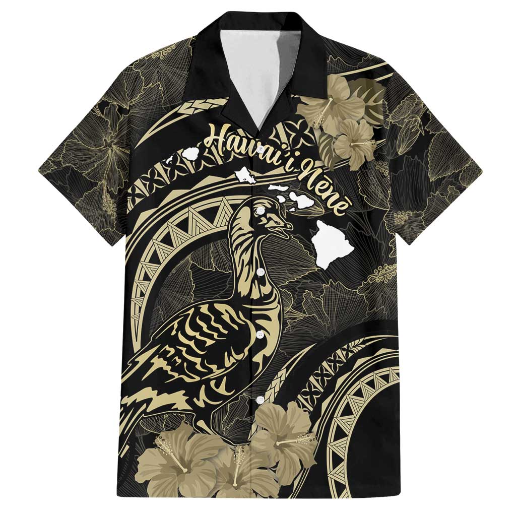 Personalised Hawaii Nene Goose Family Matching Off Shoulder Maxi Dress and Hawaiian Shirt Hawaiian Map Hibiscus Polynesian Art - Beige LT14 Dad's Shirt - Short Sleeve Beige - Polynesian Pride