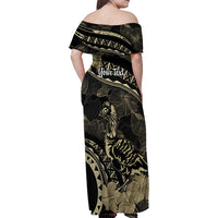 Personalised Hawaii Nene Goose Family Matching Off Shoulder Maxi Dress and Hawaiian Shirt Hawaiian Map Hibiscus Polynesian Art - Beige LT14 - Polynesian Pride