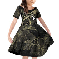 Personalised Hawaii Nene Goose Family Matching Off Shoulder Short Dress and Hawaiian Shirt Hawaiian Map Hibiscus Polynesian Art - Beige LT14 Daughter's Dress Beige - Polynesian Pride