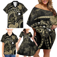 Personalised Hawaii Nene Goose Family Matching Off Shoulder Short Dress and Hawaiian Shirt Hawaiian Map Hibiscus Polynesian Art - Beige LT14 - Polynesian Pride