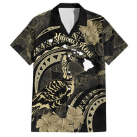 Personalised Hawaii Nene Goose Family Matching Off Shoulder Short Dress and Hawaiian Shirt Hawaiian Map Hibiscus Polynesian Art - Beige LT14 Dad's Shirt - Short Sleeve Beige - Polynesian Pride