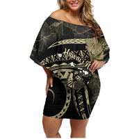 Personalised Hawaii Nene Goose Family Matching Off Shoulder Short Dress and Hawaiian Shirt Hawaiian Map Hibiscus Polynesian Art - Beige LT14 Mom's Dress Beige - Polynesian Pride