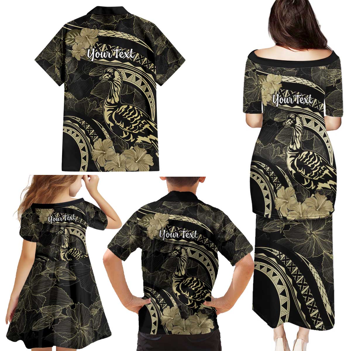 Personalised Hawaii Nene Goose Family Matching Puletasi and Hawaiian Shirt Hawaiian Map Hibiscus Polynesian Art - Beige LT14 - Polynesian Pride