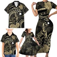 Personalised Hawaii Nene Goose Family Matching Short Sleeve Bodycon Dress and Hawaiian Shirt Hawaiian Map Hibiscus Polynesian Art - Beige LT14 - Polynesian Pride