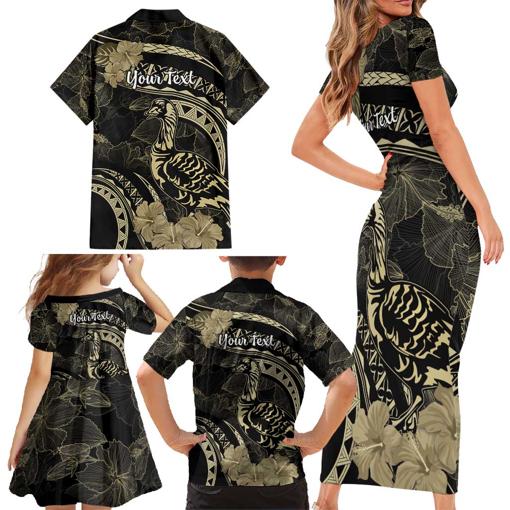 Personalised Hawaii Nene Goose Family Matching Short Sleeve Bodycon Dress and Hawaiian Shirt Hawaiian Map Hibiscus Polynesian Art - Beige LT14 - Polynesian Pride