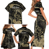 Personalised Hawaii Nene Goose Family Matching Short Sleeve Bodycon Dress and Hawaiian Shirt Hawaiian Map Hibiscus Polynesian Art - Beige LT14 - Polynesian Pride