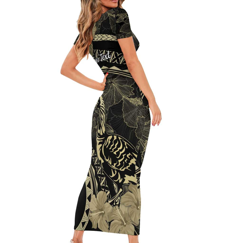 Personalised Hawaii Nene Goose Family Matching Short Sleeve Bodycon Dress and Hawaiian Shirt Hawaiian Map Hibiscus Polynesian Art - Beige LT14 - Polynesian Pride