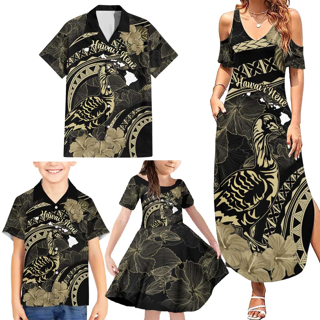 Personalised Hawaii Nene Goose Family Matching Summer Maxi Dress and Hawaiian Shirt Hawaiian Map Hibiscus Polynesian Art - Beige LT14 - Polynesian Pride