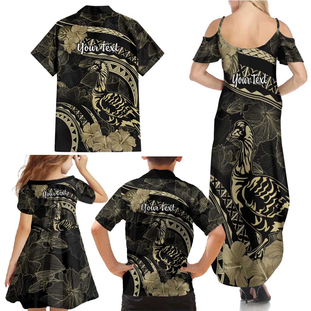 Personalised Hawaii Nene Goose Family Matching Summer Maxi Dress and Hawaiian Shirt Hawaiian Map Hibiscus Polynesian Art - Beige LT14 - Polynesian Pride