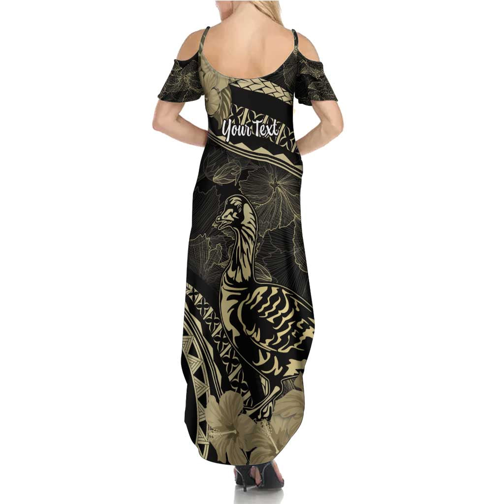 Personalised Hawaii Nene Goose Family Matching Summer Maxi Dress and Hawaiian Shirt Hawaiian Map Hibiscus Polynesian Art - Beige LT14 - Polynesian Pride
