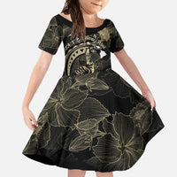 Personalised Hawaii Nene Goose Family Matching Tank Maxi Dress and Hawaiian Shirt Hawaiian Map Hibiscus Polynesian Art - Beige LT14 Daughter's Dress Beige - Polynesian Pride