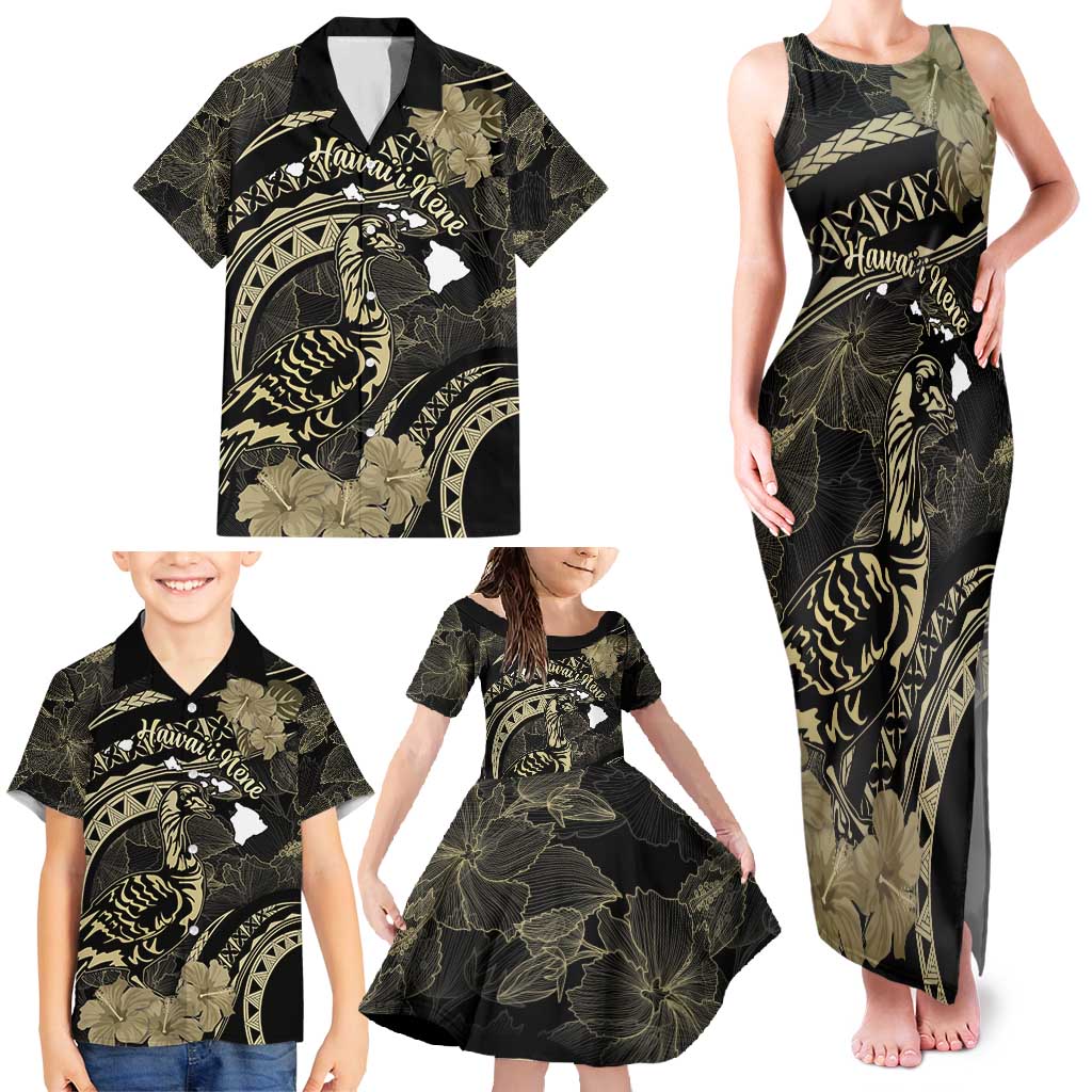 Personalised Hawaii Nene Goose Family Matching Tank Maxi Dress and Hawaiian Shirt Hawaiian Map Hibiscus Polynesian Art - Beige LT14 - Polynesian Pride