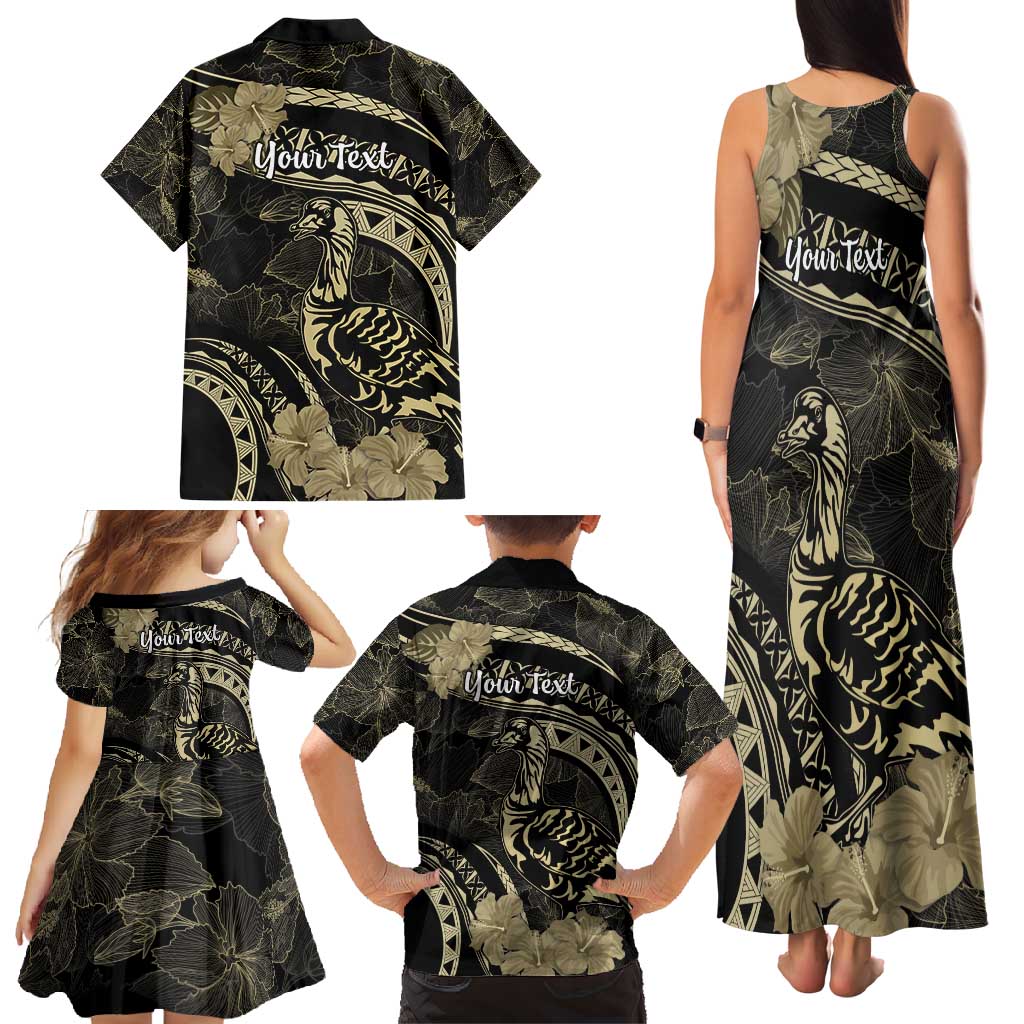 Personalised Hawaii Nene Goose Family Matching Tank Maxi Dress and Hawaiian Shirt Hawaiian Map Hibiscus Polynesian Art - Beige LT14 - Polynesian Pride