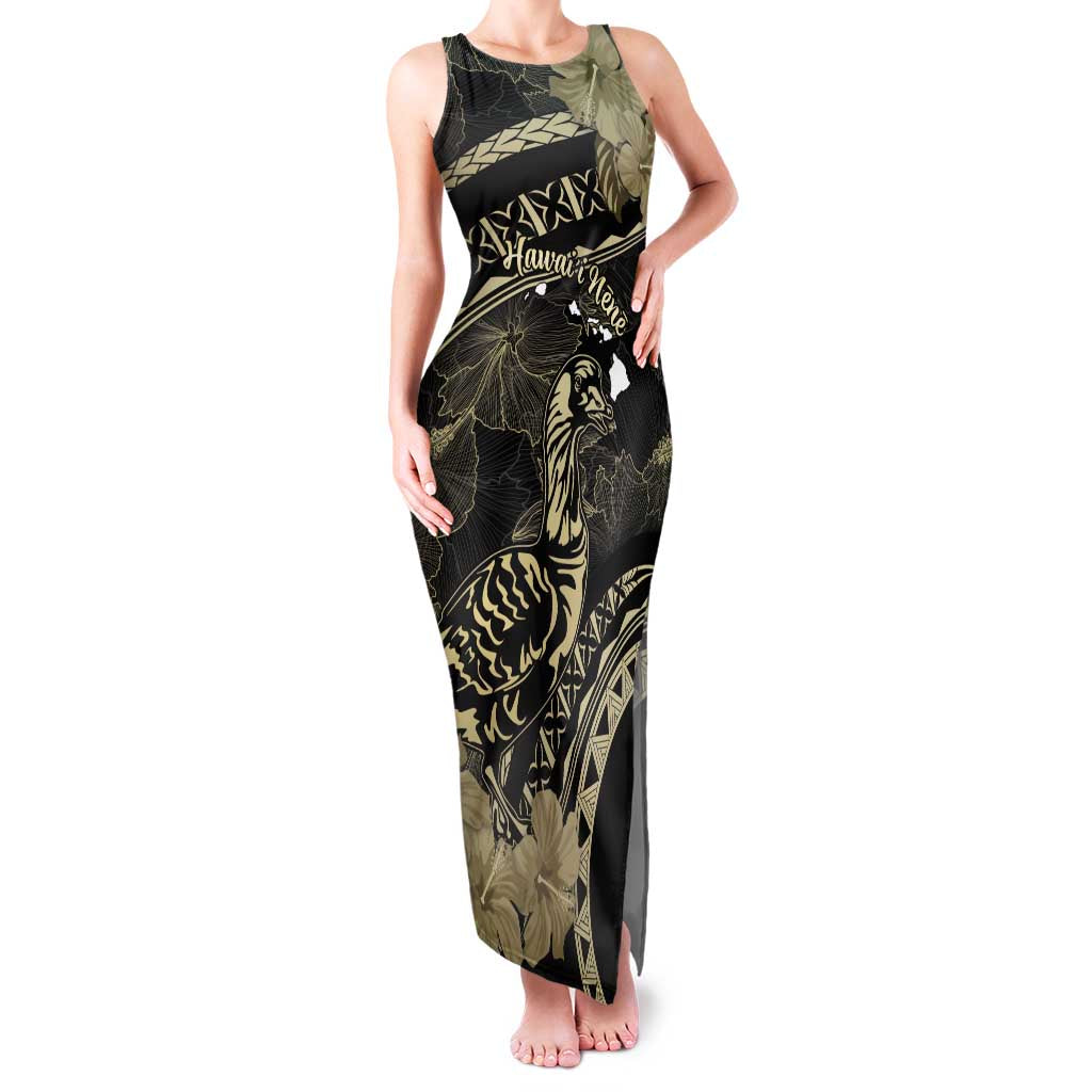 Personalised Hawaii Nene Goose Family Matching Tank Maxi Dress and Hawaiian Shirt Hawaiian Map Hibiscus Polynesian Art - Beige LT14 Mom's Dress Beige - Polynesian Pride