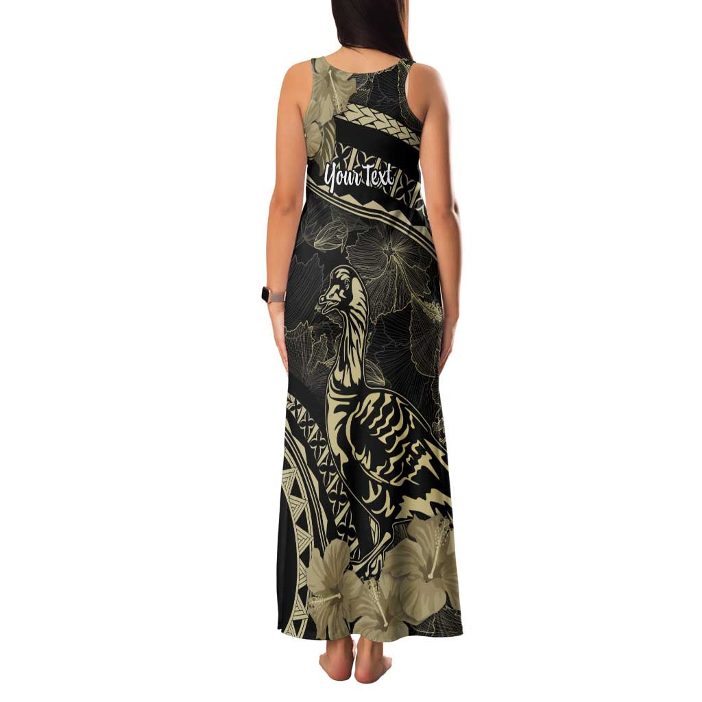 Personalised Hawaii Nene Goose Family Matching Tank Maxi Dress and Hawaiian Shirt Hawaiian Map Hibiscus Polynesian Art - Beige LT14 - Polynesian Pride