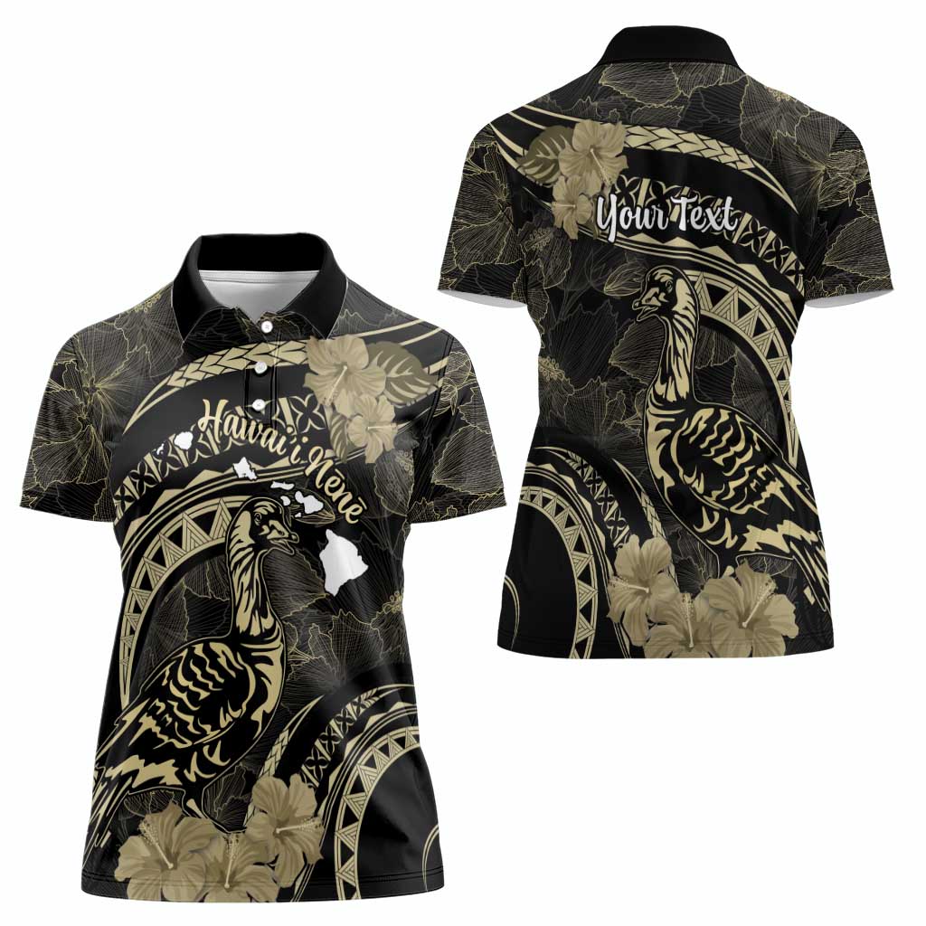 Personalised Hawaii Nene Goose Women Polo Shirt Hawaiian Map Hibiscus Polynesian Art - Beige