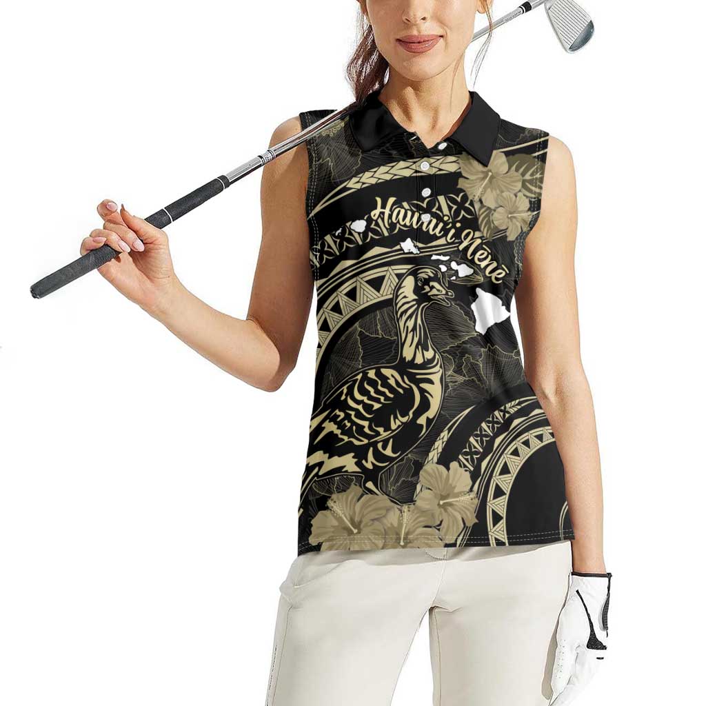 Personalised Hawaii Nene Goose Women Sleeveless Polo Shirt Hawaiian Map Hibiscus Polynesian Art - Beige