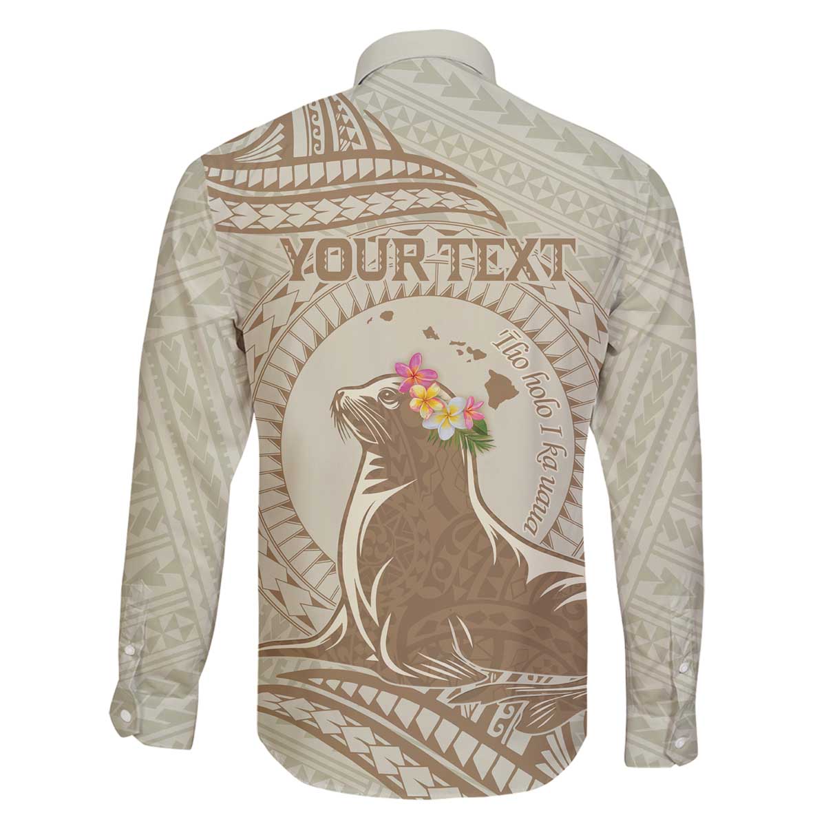 Personalised Hawaii Monk Seal Family Matching Off The Shoulder Long Sleeve Dress and Hawaiian Shirt Polynesian Tattoo With Tropical Flowers - Beige Pastel LT14 - Polynesian Pride