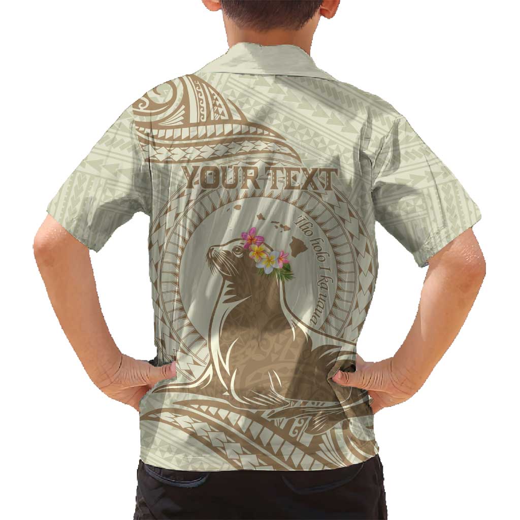 Personalised Hawaii Monk Seal Family Matching Tank Maxi Dress and Hawaiian Shirt Polynesian Tattoo With Tropical Flowers - Beige Pastel LT14 - Polynesian Pride