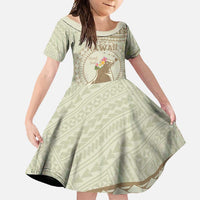 Personalised Hawaii Monk Seal Family Matching Tank Maxi Dress and Hawaiian Shirt Polynesian Tattoo With Tropical Flowers - Beige Pastel LT14 Daughter's Dress Beige - Polynesian Pride