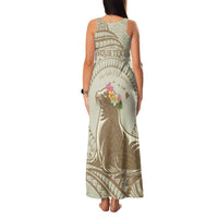 Personalised Hawaii Monk Seal Family Matching Tank Maxi Dress and Hawaiian Shirt Polynesian Tattoo With Tropical Flowers - Beige Pastel LT14 - Polynesian Pride