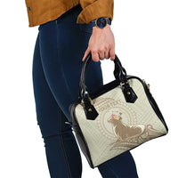 Personalised Hawaii Monk Seal Shoulder Handbag Polynesian Tattoo With Tropical Flowers - Beige Pastel