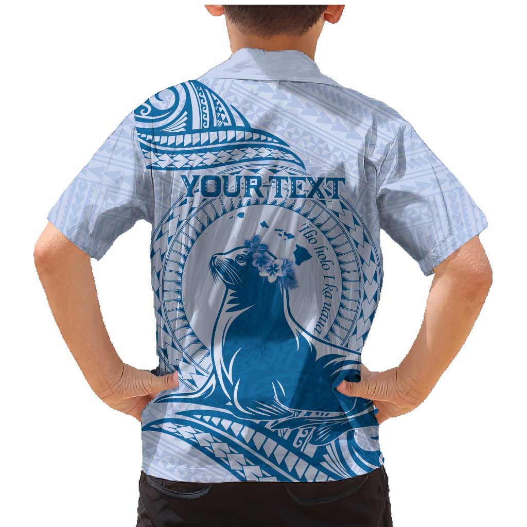 Personalised Hawaii Monk Seal Family Matching Mermaid Dress and Hawaiian Shirt Polynesian Tattoo With Tropical Flowers - Blue Pastel LT14 - Polynesian Pride