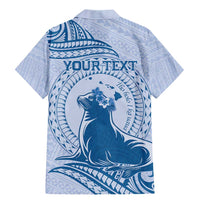 Personalised Hawaii Monk Seal Family Matching Mermaid Dress and Hawaiian Shirt Polynesian Tattoo With Tropical Flowers - Blue Pastel LT14 - Polynesian Pride
